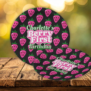 Pink Strawberry Berry First Birthday  Paper Plate