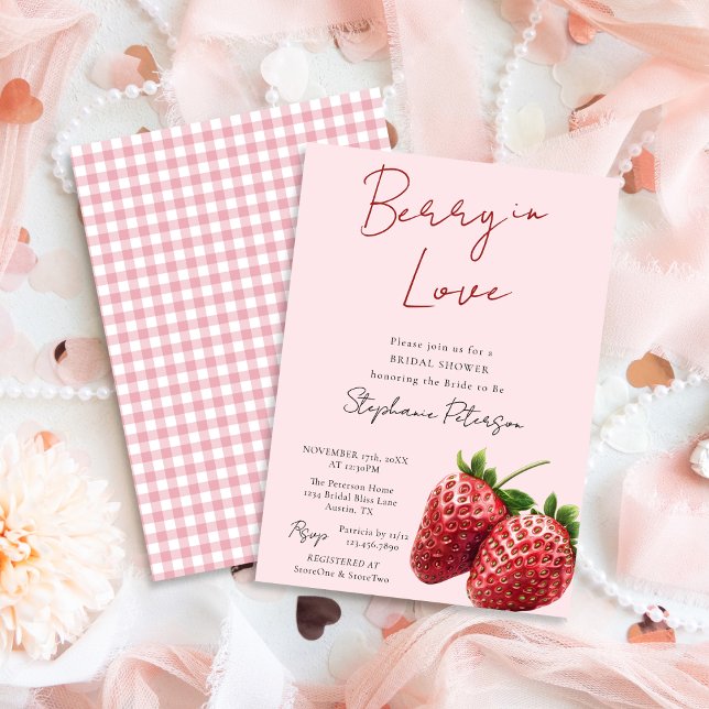 Pink Strawberry Berry In Love Bridal Shower Invitation (Creator Uploaded)