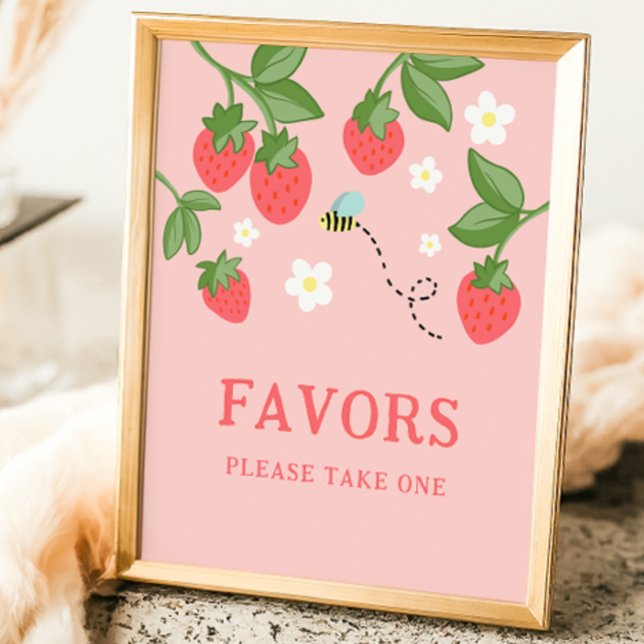 Pink Strawberry Berry Sweet Birthday Party Sign (Creator Uploaded)