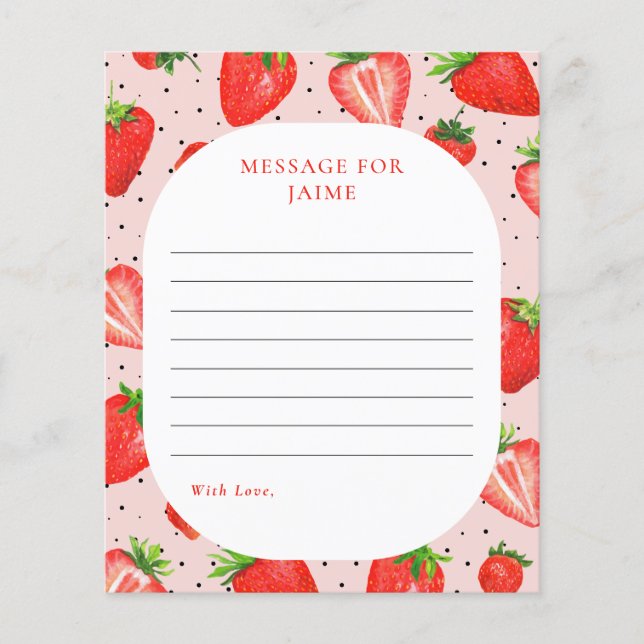 Pink Strawberry Birthday Time Capsule Note Card (Front)
