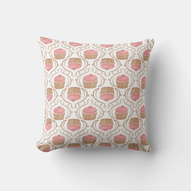 Pink Strawberry Champagne Cupcake Pillow (Front)