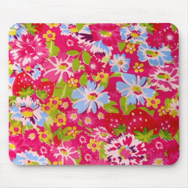 Pink Strawberry colorful floral Mouse Pad (Front)