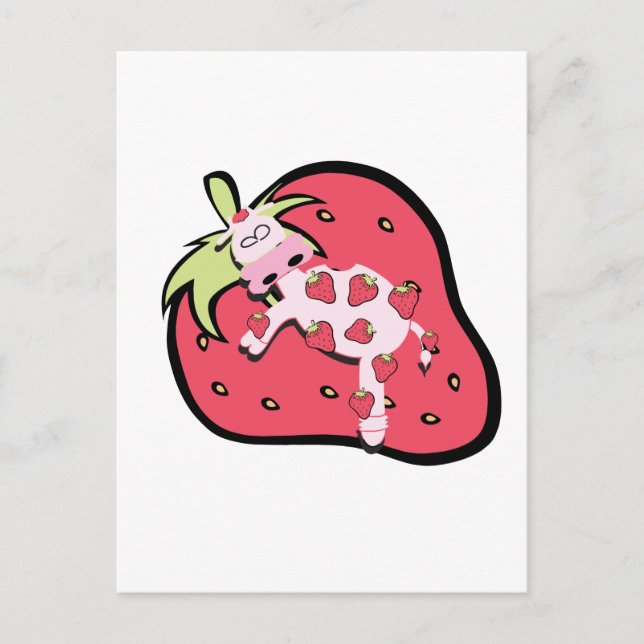 Pink Strawberry Cow Postcard (Front)