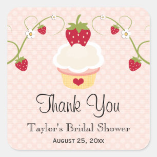 Pink Strawberry Cupcake Favour Labels Stickers