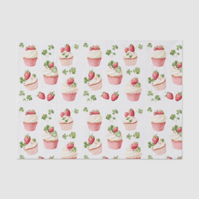 Pink Strawberry Cupcakes Pattern Tissue Paper (Front)