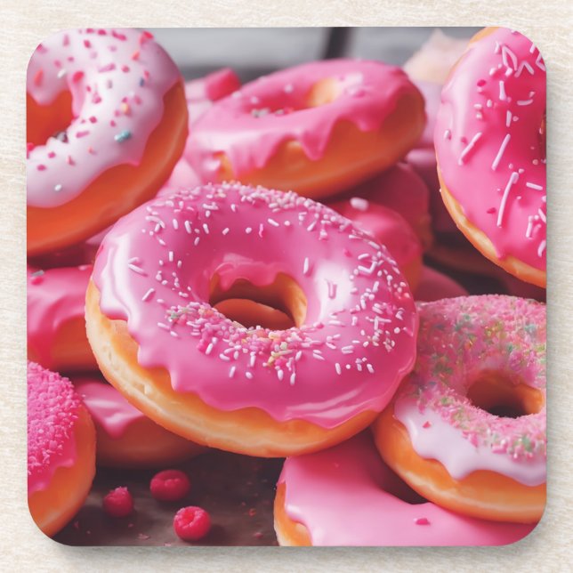 Pink Strawberry Doughnuts Coaster (Front)