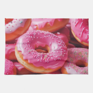 Pink Strawberry Doughnuts Kitchen Towel