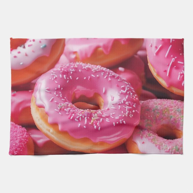Pink Strawberry Doughnuts Kitchen Towel (Horizontal)