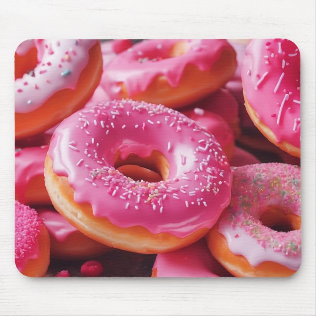 Pink Strawberry Doughnuts Mouse Pad (Front)