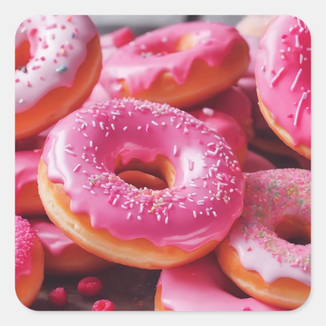 Pink Strawberry Doughnuts Square Sticker (Front)