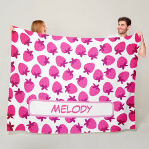 pink strawberry field summer bakery nature fruit fleece blanket
