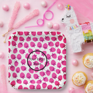 pink strawberry field summer bakery nature fruit  paper plate