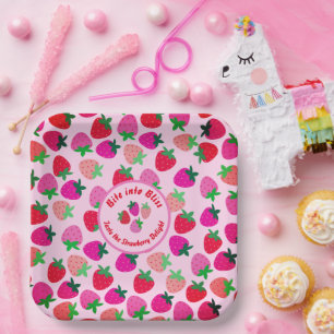 pink strawberry field summer bakery nature fruit paper plate
