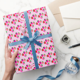 pink strawberry field summer bakery nature fruit wrapping paper