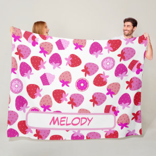 pink strawberry field summer nature fruit tropical fleece blanket