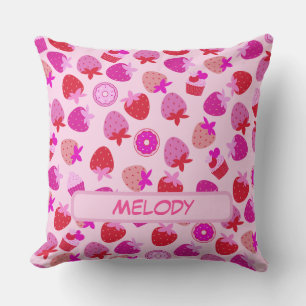 pink strawberry field summer nature fruit tropical throw pillow