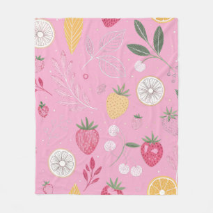 Pink Strawberry & Floral Fleece Blanket