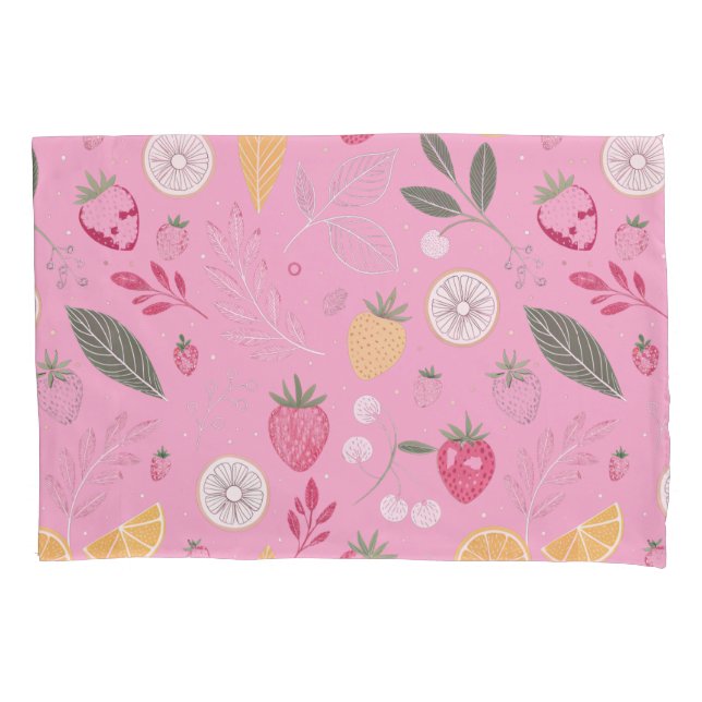 Pink Strawberry & Floral Pair of Pillowcases (Front-Left)