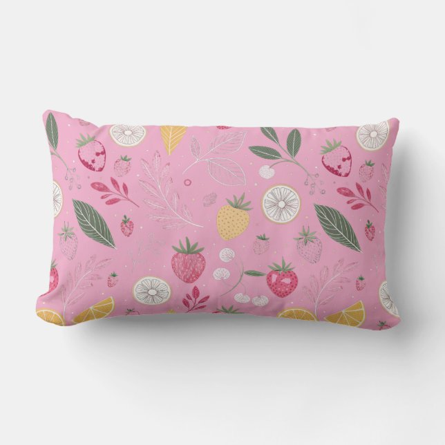 Pink Strawberry & Floral Throw Pillow (Front)