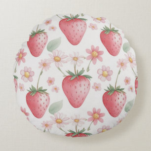 Pink Strawberry flowers Birthday Party for her Round Pillow