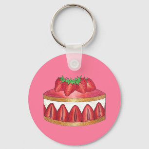 Pink Strawberry Fraisier Cake French Pastry Chef Keychain