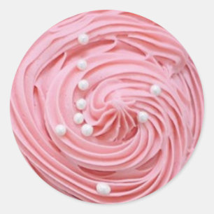 Pink Strawberry Frosted Cupcakes with Pearl Candy Classic Round Sticker