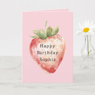Pink Strawberry Fruit Birthday Card