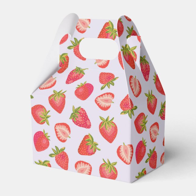 Pink Strawberry Fruit Pattern Favor Box (Front Side)