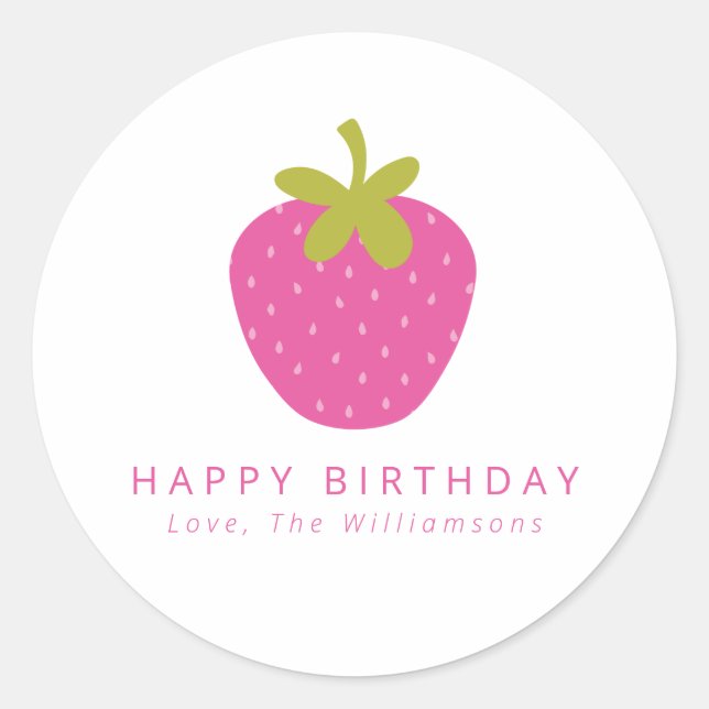 Pink Strawberry Fruit Personalized Birthday Gift Classic Round Sticker (Front)