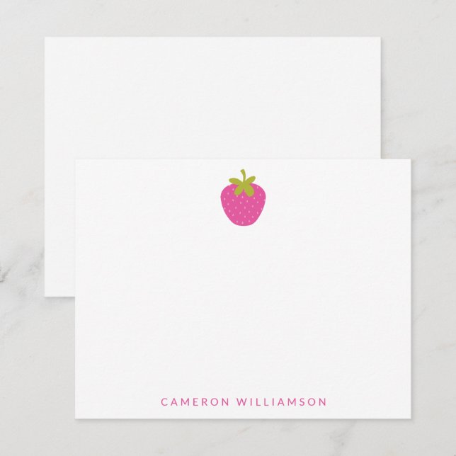 Pink Strawberry Fruit Personalized Stationery Card (Front/Back)