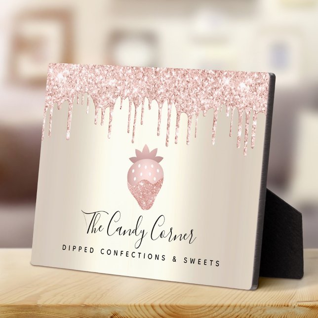 Pink Strawberry Glitter Drips Gold Dessert Sweets Plaque (Creator Uploaded)