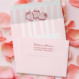 Pink Strawberry Hand Drawn Stripes Addressed Envelope