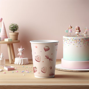 Pink Strawberry Hearts Ribbon Stars Paper Cups