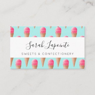 Pink Strawberry Ice Cream Cone Pattern, Blue