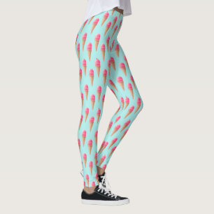 Pink Strawberry Ice Cream Cone Pattern, Blue Leggings