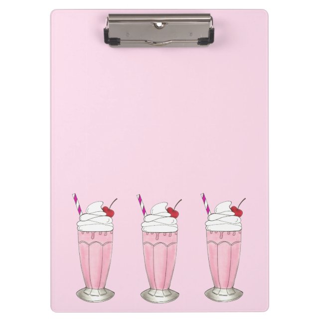 Pink Strawberry Ice Cream Shake Milkshake Dessert Clipboard (Front)