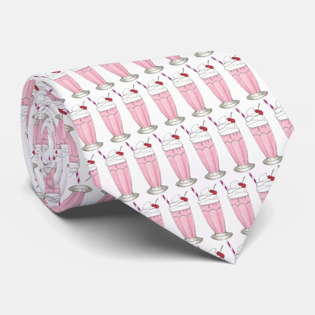 Pink Strawberry Ice Cream Shake Milkshake Dessert Tie (Rolled)