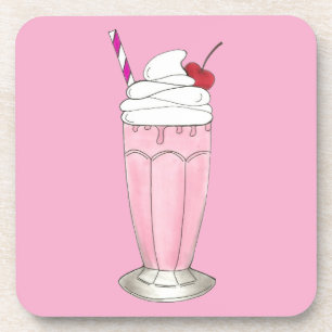 Pink Strawberry Ice Cream Shoppe Milkshake Dessert Coaster