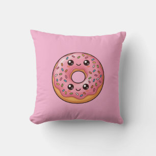 Pink Strawberry Iced Donut Kawaii Cushion Pillow