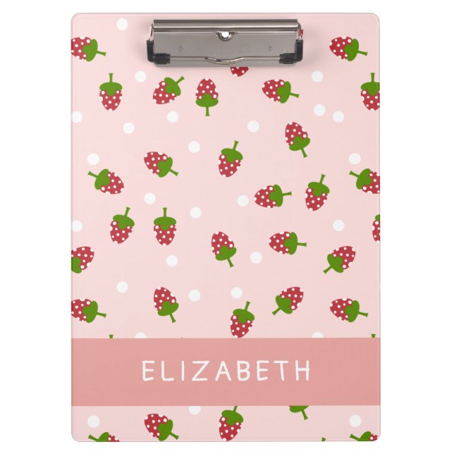 Pink Strawberry Kawaii Girly Cute Aesthetic Pastel Clipboard (Front)