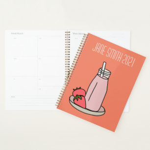 Pink strawberry milkshake girl colourful planner