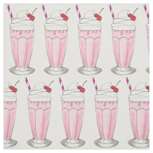 Pink Strawberry Milkshake Ice Cream Shoppe Shake Fabric (Swatch)