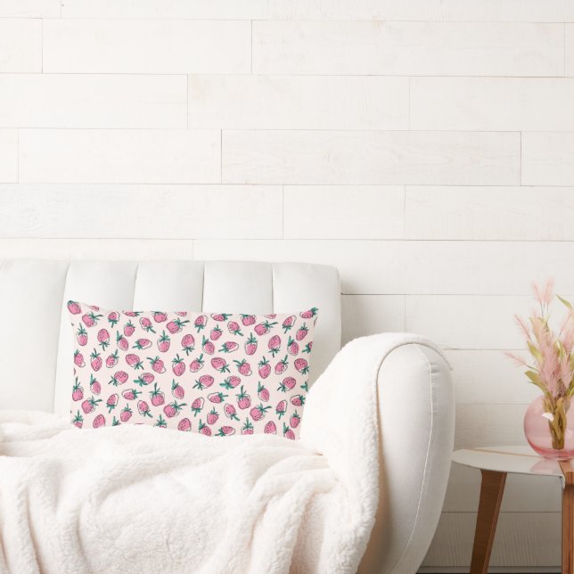 Pink strawberry pattern lumbar pillow (Couch)
