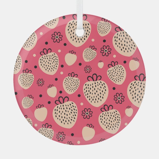 Pink strawberry pattern: seamless sweet design glass ornament (Front)