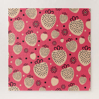 Pink strawberry pattern: seamless sweet design jigsaw puzzle