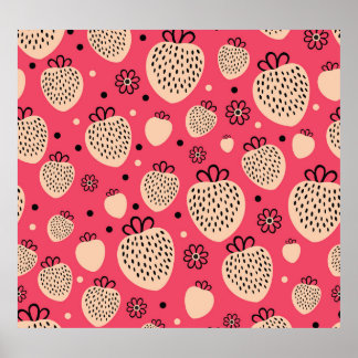 Pink strawberry pattern: seamless sweet design poster