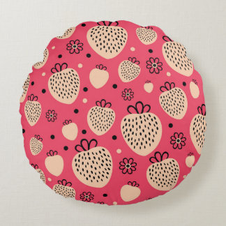 Pink strawberry pattern: seamless sweet design round pillow