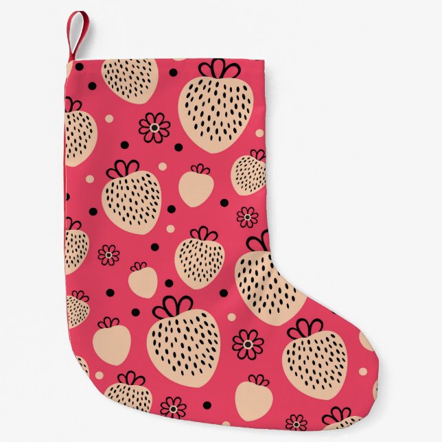 Pink strawberry pattern: seamless sweet design small christmas stocking (Front)