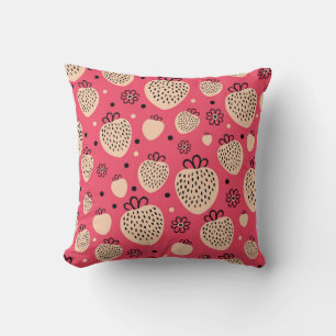 Pink strawberry pattern: seamless sweet design throw pillow