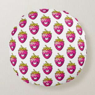 Pink Strawberry  Round Pillow